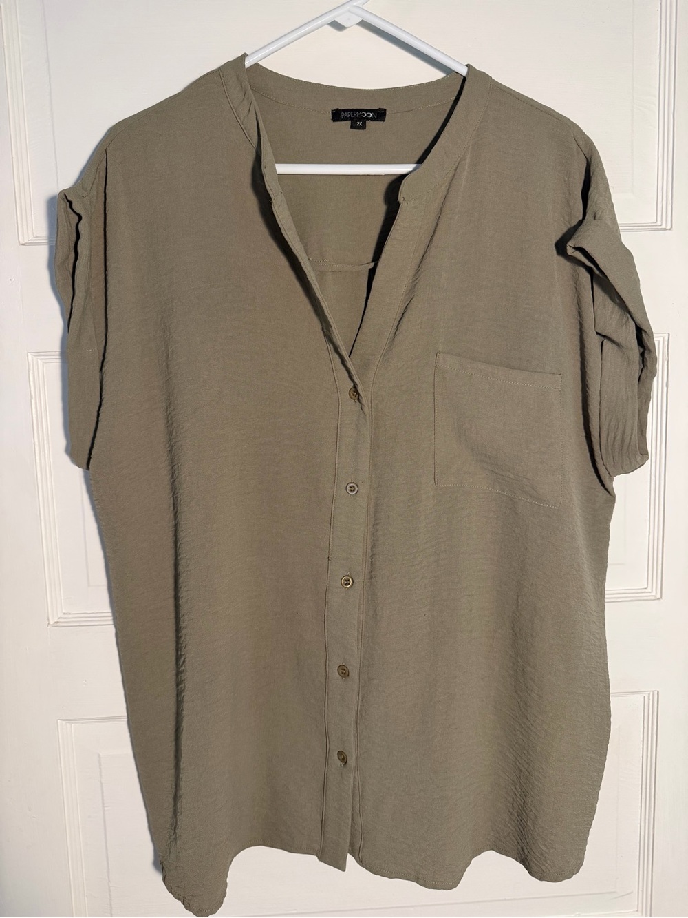 Olive Green Button-Front Women's Top